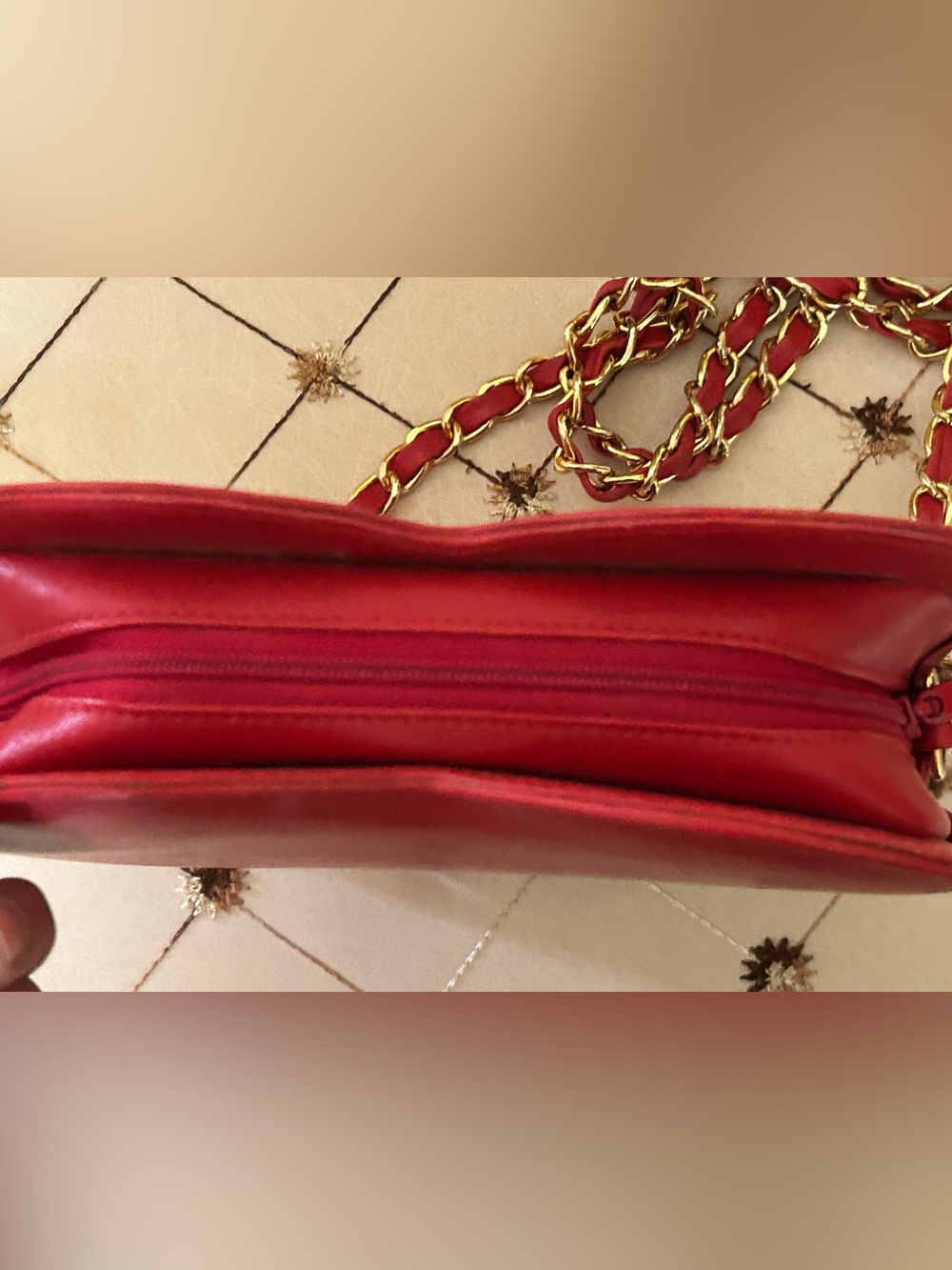 MCM Red Heart Studded Crossbody with Gold Chain Cromer Design - Picture 15 of 16
